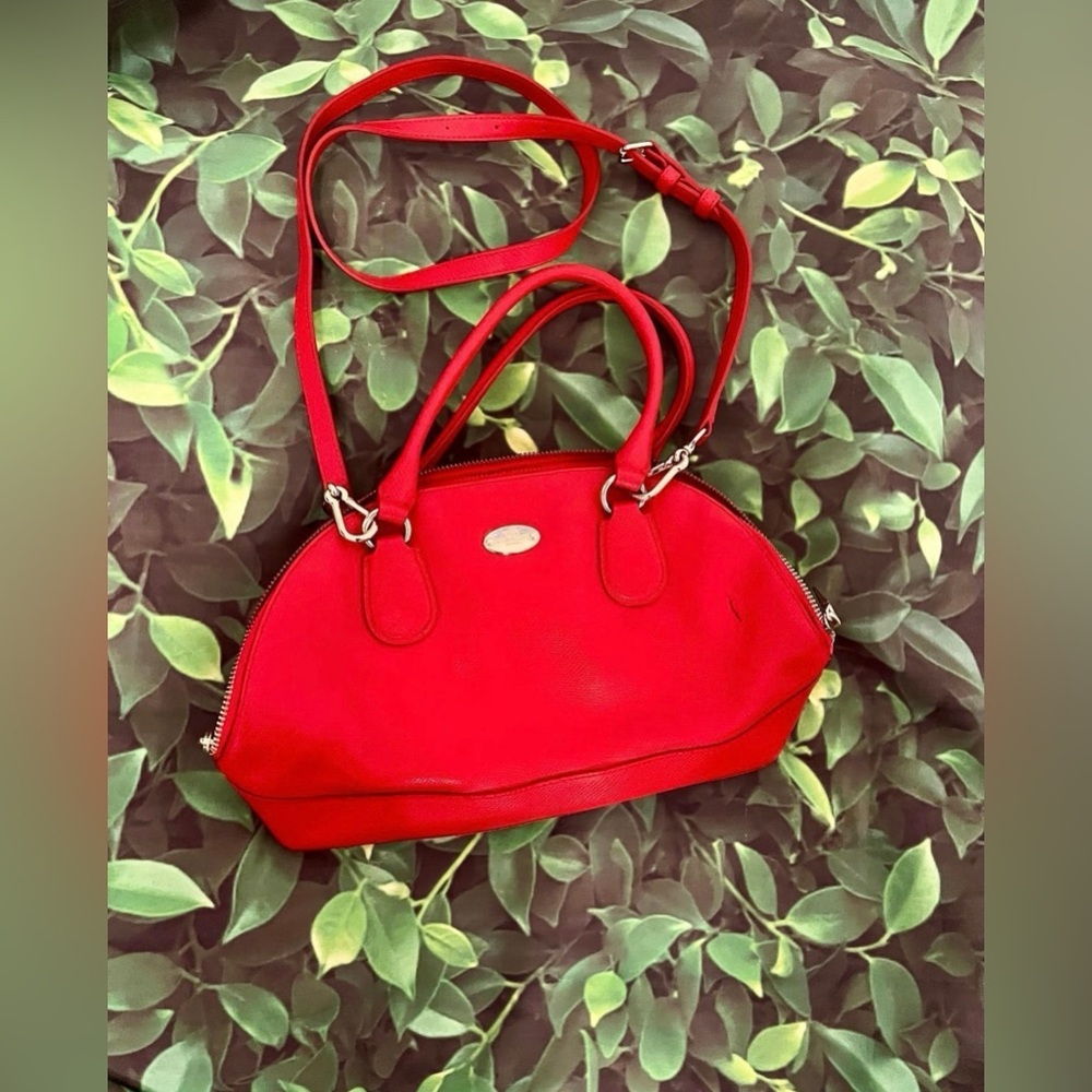 Authentic Coach Womens Red Leather Shoulder Double Handles Zipper Bag